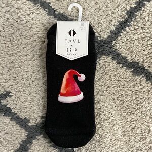 Pure Barre Black Grip Socks with Red Santa Hat